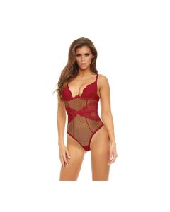 Bombshell Boudoir Lace & Mesh Peek A Boo Wire Teddy Red