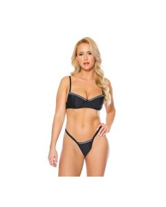 Holiday Stretch Knit Bra w/Rhinestone Trim & G-String Black/Silver