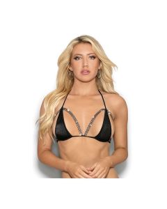 Rhinestone Semi Open Tri Bra Black O/S