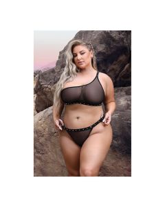 Vibes Bad Bitch One Shoulder Bling Bralette & Panty Black QN