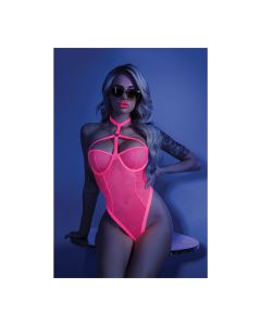 Glow Black Light Harness Mesh Body Suit Neon Pink