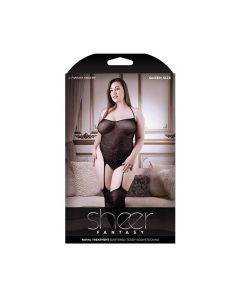 Sheer Fantasy Royal Treatment Rhinestone Gartered Teddy w/Attached Stockings QN