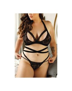 Vixen Lace Bralette w/Wrap Ties & Panty QN
