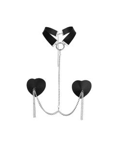 Nipplicious Dominatrix Leather Collar & Pasties w/Chain - Black
