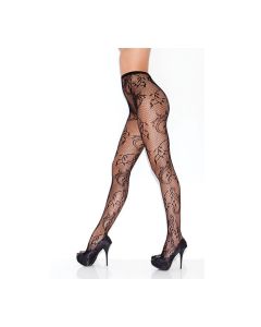 Secret Garden Floral Swirl Fishnet Pantyhose Black O/S