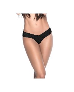 Patterned Lace Thong Black