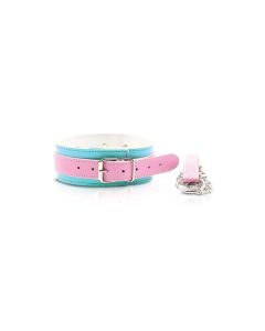 Nobu Fetish Choker & Leash Set - Pink/Blue