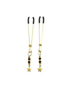 Bijoux de Nip Tweezer Nipple Clamp w/Black & Gold Beads w/Star - Gold