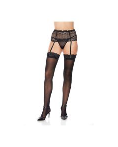 Silicone Lace Top Thigh High Black O/S