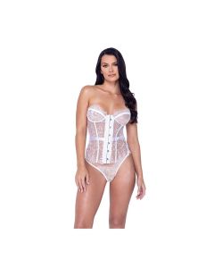 Fantasy Scalloped Eyelash Lace Bustier & Thong White