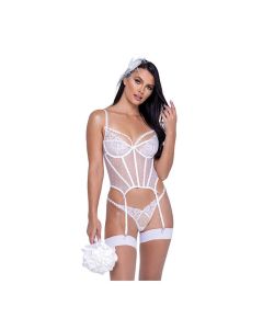 Forever Yours Embroidered Bustier & Thong White